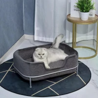 PawHut Pet Sofa Dog Bed Couch Cat Kitten Sponge Removable Cushion Lounge Metal Stand Elegant Bed Seat Furniture Grey 63.5 x 43 x 24.5 cm(m-2)
