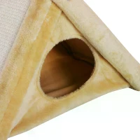 PawHut Two Tier Cat Tree Play Rest Activity Tower Plush Folding Relax Center w/ Scratching Post Hammock Pom Poms Yellow(m-9)