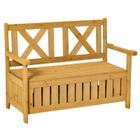 Outsunny Wood Garden Bench 2 Seater Storage Chest Patio Seating with High Back and Armrest(m-1)