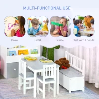 HOMCOM 4-Piece Kids Table and Chair Set with 2 Wooden Chairs, 1 Storage Bench, and Interesting Modern Design, Grey/White(m-4)