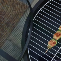 Outsunny 2-in-1 Outdoor Fire Pit with Cooking Grate Steel BBQ Grill Firepit Bowl with Spark Screen Cover, Fire Poker for Backyard Bonfire Patio(m-6)