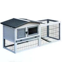 PawHut 2 Level Wooden Rabbit Bunny Guinea Pig Hutch w/ Outdoor Run Water Resistant Roof Pull out Tray Ramp 150 x 52.5 x 68 cm(m-10)