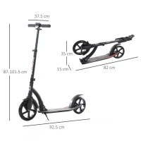 HOMCOM Foldable Kick Scooter with Double Shock Absorption and Big Wheels, Height Adjustable Aluminium Frame Big Wheel Scooter for 14+ Teens Adult - Black(m-3)