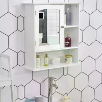 kleankin Bathroom Cabinet, Wall Mount Storage Organizer with Mirror, Adjustable Shelf for Bathroom, Kitchen, Bedroom, White(m-2)