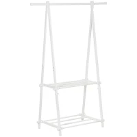 HOMCOM Minimalist Foldable Adjustable Clothes Rack Hanger w/ 2 shelves 107.5L x 45W x 150H cm Hallway Entryway Furniture - White(m-14)