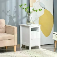 HOMCOM Modern Side Table with 1 Drawer 1 Shelf 1 Door Cabinet, Elegant End Desk with Movable Partition for Living Room Bedroom Dorm, White(m-7)
