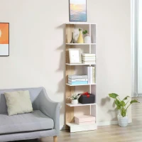 HOMCOM 5-Tier Multi-Use Shelf Freestanding Rack Organizer Display Bookcase Home Storage Utility Stand Multifunctional Holder Oak Color & White(m-2)