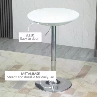 HOMCOM Modern Round Bar Table Adjustable Height Home Pub Bistro Desk Swivel Painted Top with Silver Steel Leg and Base, White(m-5)