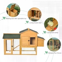 PawHut 168cm Deluxe Chicken Coop Small Animal Rabbit Habitat Hen House Outdoor with Run Nesting Box Slide-out Tray Waterproof Asphalt Roof Lockable Door(m-7)