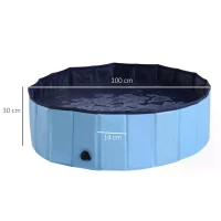 PawHut Foldable Dog Paddling Pool Pet Cat Swimming Pool Indoor/Outdoor Collapsible Summer Bathing Tub Shower Tub Puppy Washer (Φ100 x 30H cm, Blue)(m-3)