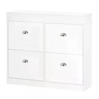 HOMCOM Shoe Cabinet with 4 Flip Drawers Wood Tipping Bucket Narrow Storage Cupboard with Adjustable Shelf Hall Organizer for Entrance Foyer White(m-11)