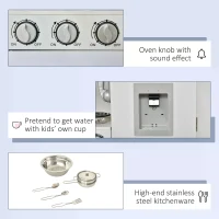 HOMCOM Kids Wooden Pretend Play Toy Kitchen Cooking Set Role Play Phone for Boys Girls White(m-7)