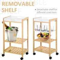 HOMCOM 4-Tier Moving Trolley Cart MDF Wood Blend w/ Tray Shelves 4 Universal Wheels Home Kitchen Office Storage Island Unit White Brown(m-5)