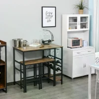 HOMCOM 3 Pieces Dining Table and Chair  Bar Bistro Set with 8-bottle Wine Rack and Cup Holder, Metal Frame for Kitchen, Dining Room, Living Room, Pub(m-2)