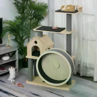 PawHut 148cm Luxury Pine Wood Cat Tree Activity Center with Sisal Scratching Posts Board Perches Roomy Condo Carpet Cushion Rotating Runner, Natural(m-7)