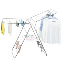 HOMCOM Clothes Rail Drying Rack Adjustable Stainless Steel, Folding, Lightweight, Indoor and Outdoor, Silver White(m-1)