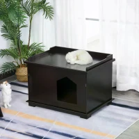 PawHut Wooden Cat Litter Box Enclosure Indoor Cat House Hidden Washroom End Table Hideaway Storage Cabinet, Brown(m-2)