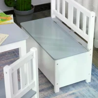 HOMCOM 4-Piece Kids Table and Chair Set with 2 Wooden Chairs, 1 Storage Bench, and Interesting Modern Design, Grey/White(m-9)