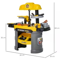HOMCOM Play Toy Workbench for Kids 64 Pieces Tools Plus Case Storage Shelf  Construction Tool Accessories Playset Construction Pretend Play Toy Kit Yellow Grey(m-3)