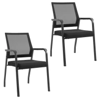 Vinsetto Set of 2 Stackable Meeting Chair Curved Mesh Black(m-1)