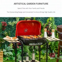 Outsunny Charcoal Trolley BBQ Barbecue Grill Patio Camping Picnic Garden Party Outdoor Cooking with Lid Wheels Side Trays and Storage Shelf(m-4)