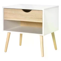 HOMCOM Bedside Table with Drawer and Shelf, Modern Nightstand, End Table for Bedroom, Living Room, White(m-11)
