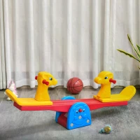 HOMCOM Kids Seesaw Safe Teeter Totter 2 Seats with Easy-Grip Handles, Safe, Indoor Outdoor Living Room Playroom Backyard Equipment, for 1-4 years old Multicolor(m-10)