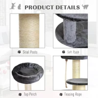 PawHut 65cm Cat Tree, Cat Tower for Kittens, Small Cat Condo with Sisal Scratching Posts, Hanging Rope, Perches - Grey(m-5)