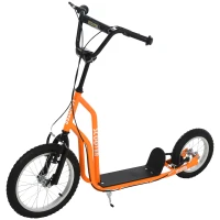 HOMCOM Youth Scooter Front and Rear Caliper Dual Brakes 16-Inch Inflatable Front Wheel Ride On Toy For Age 5+ Orange(m-1)