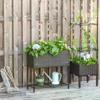 Outsunny PE Rattan Raised Flower Plant Vegetables Stand Rack Shelf Box Growth Outdoor Indoor(m-7)