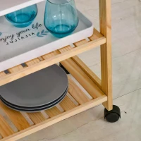 HOMCOM 4-Tier Moving Trolley Cart MDF Wood Blend w/ Tray Shelves 4 Universal Wheels Home Kitchen Office Storage Island Unit White Brown(m-8)