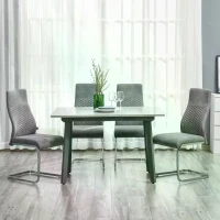 HOMCOM Set of 4 Dining Chairs Velvet-Touch Fabric High Back Accent Chair for Dining Room, Living Room with Bent Metal Base, Grey(m-2)