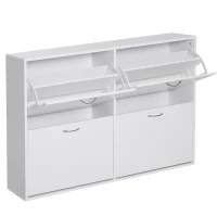 HOMCOM Wooden Modern Design 4 Drawer Shoes Cabinet Pull Down Shelf Storage Organiser - White(m-1)