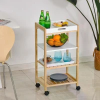 HOMCOM 4-Tier Moving Trolley Cart MDF Wood Blend w/ Tray Shelves 4 Universal Wheels Home Kitchen Office Storage Island Unit White Brown(m-9)