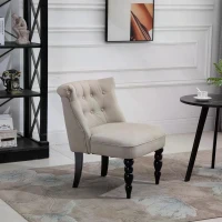 HOMCOM Vintage Leisure Accent Chair with Button Tufted Straight Back, Turned Legs, Thick Sponge Padding for Living Room, Dining Room, Study, Beige(m-6)