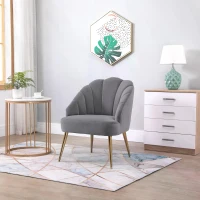 HOMCOM Modern Petal Back Accent Chair, Single Leisure Armchair with Thick Sponge Padding Metal Legs for Living Room, Bedroom, Office, Dark Grey and Gold(m-2)