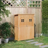 Outsunny Wooden Garden Shed Tool Storage Cabinet Organizer Outdoor Double Door Shelf 127.5L x 50W x 164H cm Natural(m-2)