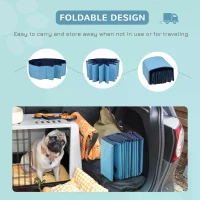 PawHut Foldable Dog Paddling Pool Pet Cat Swimming Pool Indoor/Outdoor Collapsible Summer Bathing Tub Shower Tub Puppy Washer (Φ100 x 30H cm, Blue)(m-5)