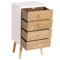 HOMCOM 4 Drawers Bedside Cabinet Wooden Table Storage Chest Organiser Night Stand Scandinavian Nordic Style Home Furniture(m-4)