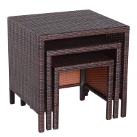 Outsunny 3 Pcs Rattan Nesting Tables Set-Brown(m-1)