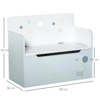 HOMCOM Kids Wooden Toy Storage Box Organizer Chest Chair 2 in 1 Design with Gas Stay Bar Seating Bench 23.5" x 11.75" x 19.75" Light Blue(m-3)