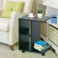 HOMCOM C-Shape End Table Unique Storage Unit w/ 2 Shelves 4 Wheels Freestanding Home Furniture Cabinet Square Black(m-10)