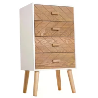 HOMCOM 4 Drawers Bedside Cabinet Wooden Table Storage Chest Organiser Night Stand Scandinavian Nordic Style Home Furniture(m-8)
