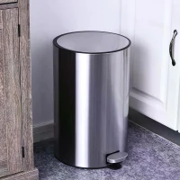 HOMCOM 20L T430 D30.8 x 48.7 H cm Step-on Trash Can Stainless Steel Round Garbage Bin Silent Gentle Open and Close Dustbin with Pedal(m-6)