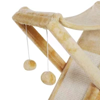 PawHut Two Tier Cat Tree Play Rest Activity Tower Plush Folding Relax Center w/ Scratching Post Hammock Pom Poms Yellow(m-7)