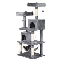 PawHut 145cm Cat Tree Multi-tier Activity Center Scratcher Pet Condo House Tower Hammock & Toys, Grey