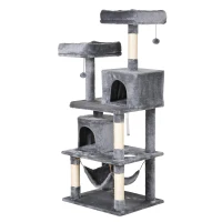 PawHut 145cm Cat Tree Multi-tier Activity Center Scratcher Pet Condo House Tower Hammock & Toys, Grey(m-1)
