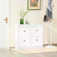 HOMCOM Shoe Cabinet with 4 Flip Drawers Wood Tipping Bucket Narrow Storage Cupboard with Adjustable Shelf Hall Organizer for Entrance Foyer White(m-10)