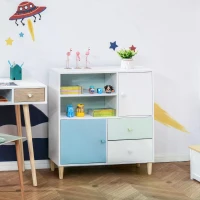 HOMCOM Kids Bookcase Multi-Shelf Modern Freestanding Cabinet of Drawer Book Magazine Organizer Study Bedroom 80 x 30 x 85cm Blue(m-2)