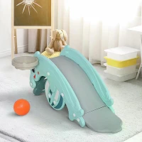 HOMCOM 3-in-1 Baby Rocking Horse Portable Slide Basketball Hoop Equipment Indoor Outdoor Playground Toy, Age 18-36 Months, Green(m-8)